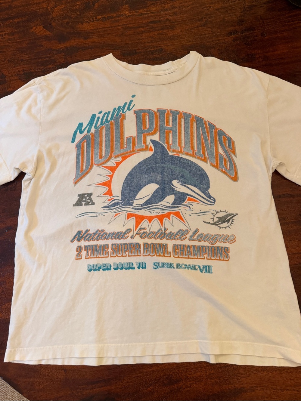 Abercrombie & Fitch White Miami Dolphins Graphic Swim Tee with Orange & Teal